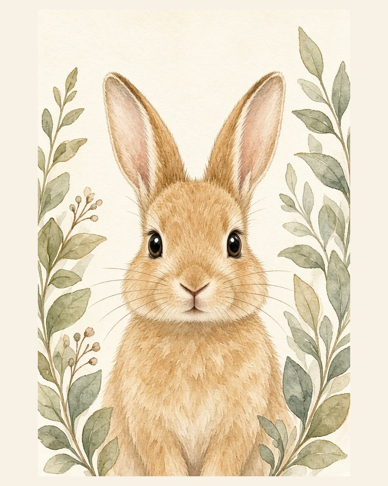Watercolor of a tan rabbit